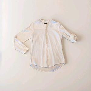 Piazza Italia Button Up Shirt Linen Mens Medium White Linen Blend Long Sleeve